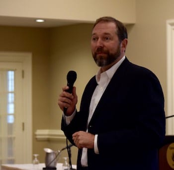 Keynote speaker Jon Wortmann addresses Massachusetts Selectmen's Association Oct. 14