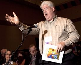 Hanson Selectman James Armstrong speaks during the MMAâs Annual Business Meeting on Jan. 24 in Boston.