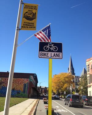 A stretch of reconfigured one-way main street in Fitchburg