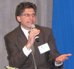 Revere Mayor Thomas Ambrosino makes a point about municipal health insurance during an April 5 forum.