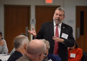 Rep. Carmine Gentile speaks about education policy and school finance during an MMA Legislative Breakfast Meeting in Stow on Sept. 22.