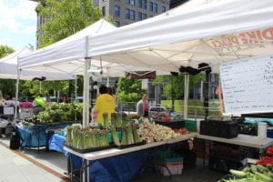 fresh produce at farmers market stand in city