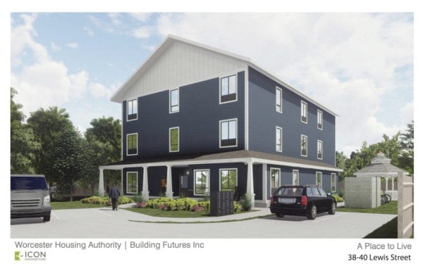 A rendering depicts the modular micro-units housing being developed by the Worcester Housing Authority for the chronically homeless. (Photo courtesy Worcester Housing Authority)