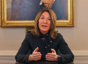 Lt. Gov. Karyn Polito addresses local leaders during the virtual MMA Annual Meeting & Trade Show on Jan. 21.