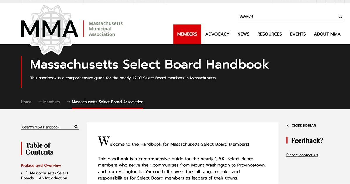 Massachusetts Select Board Handbook Massachusetts Municipal